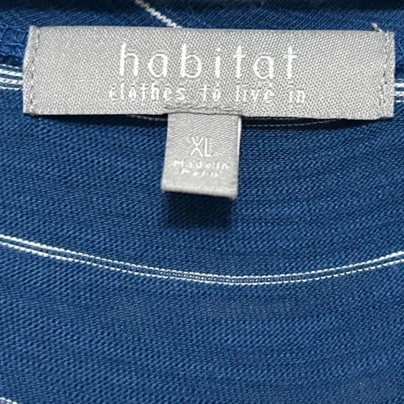 Habitat Women's Top XL Blue Striped Asymmetrical 3/4 Sleeve Cotton Tunic Coastal - Picture 3 of 9